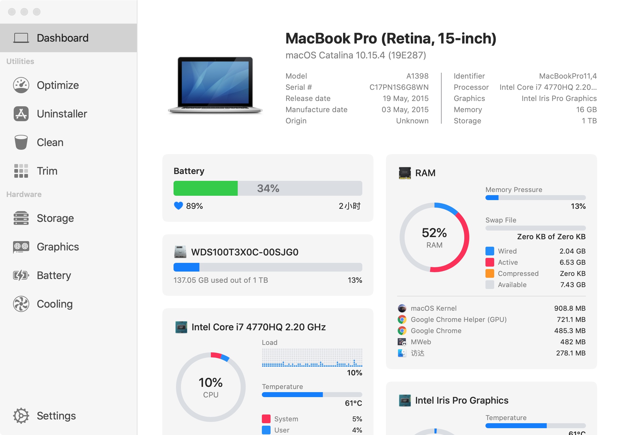 小麦的15款macbook pro性能监控